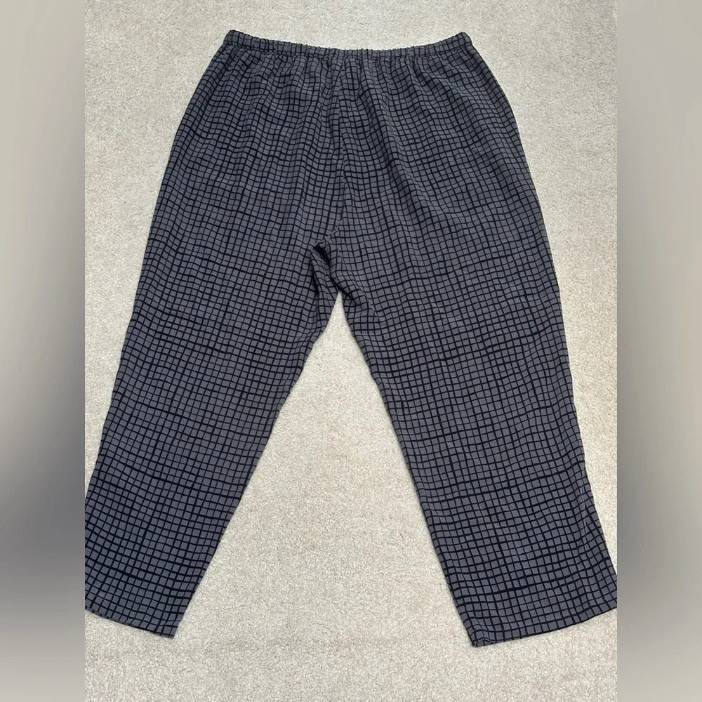 Eileen Fisher SET Black Gray M Top and S/P Pants Grid Pattern - Picture 13 of 16